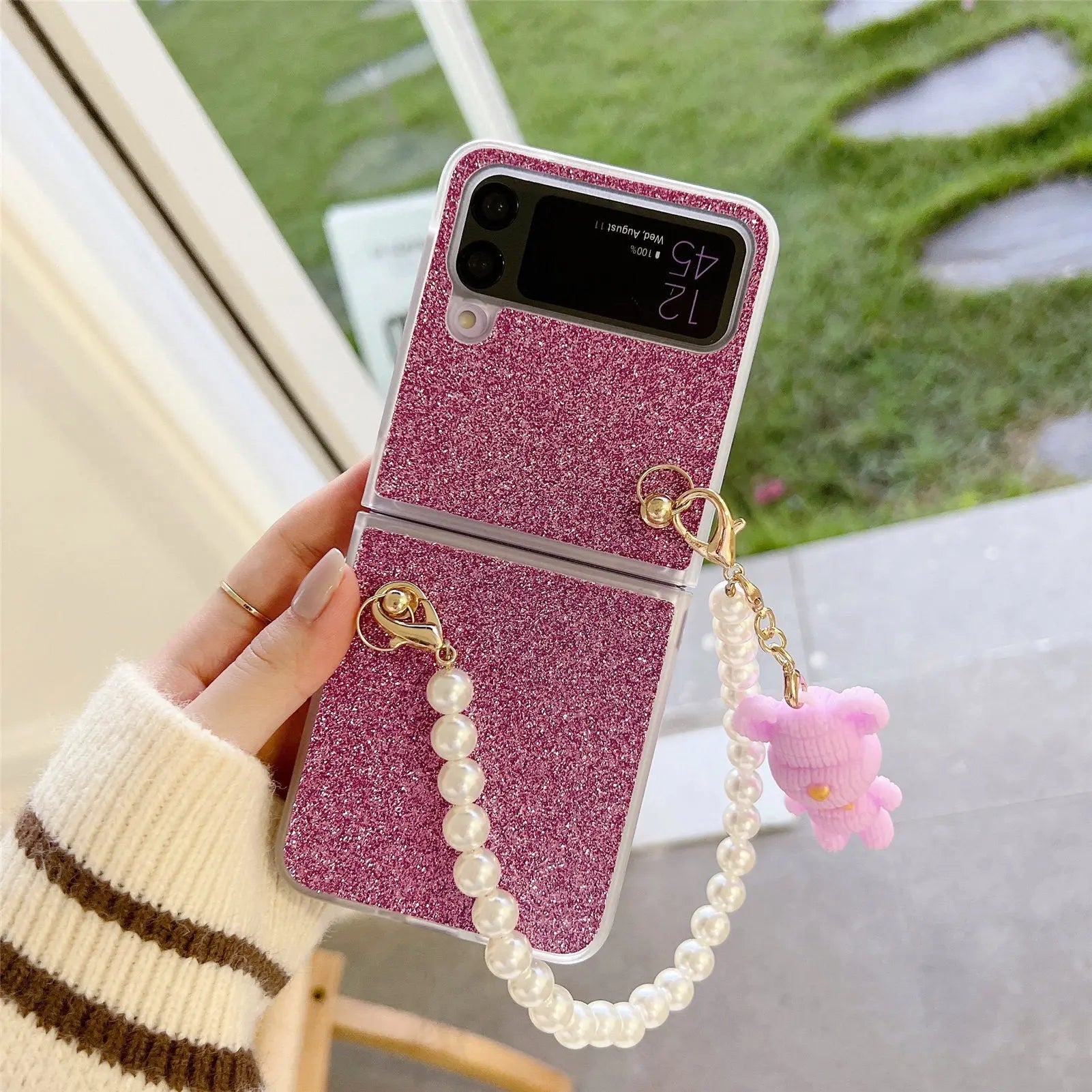 Pearl Chain Bear Case For Samsung Galaxy Z Flip 4 - Pinnacle Luxuries
