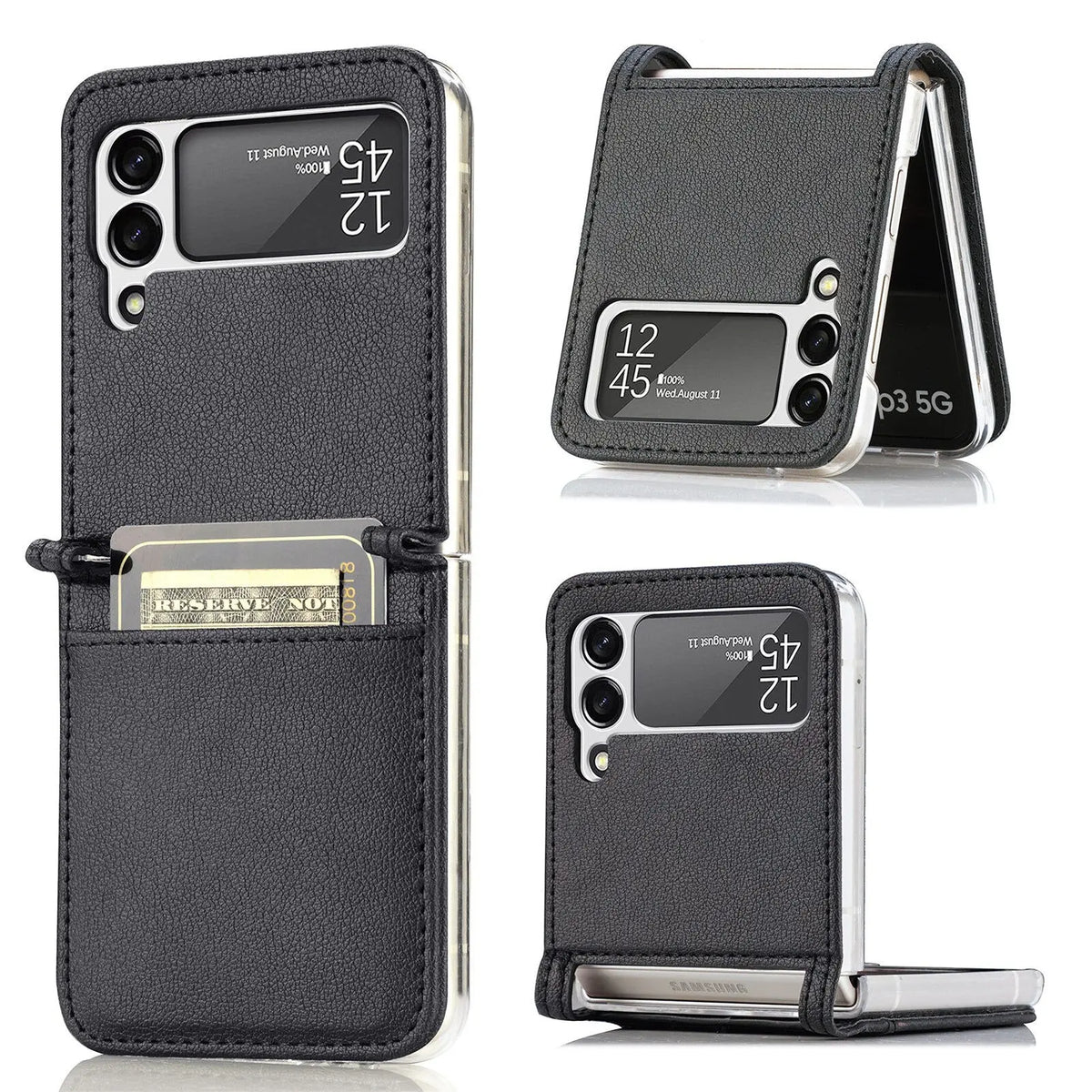 Premium Leather Card Holder Case For Samsung Galaxy Z Flip Phone - Avontic