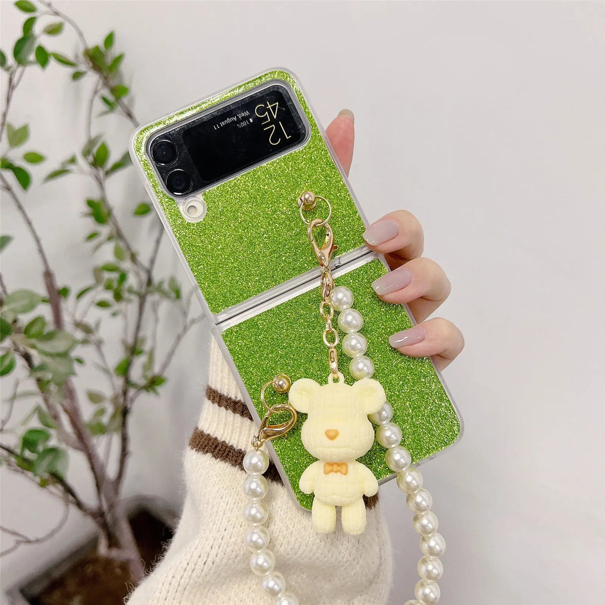 Pearl Chain Bear Case For Samsung Galaxy Z Flip 4 - Avontic