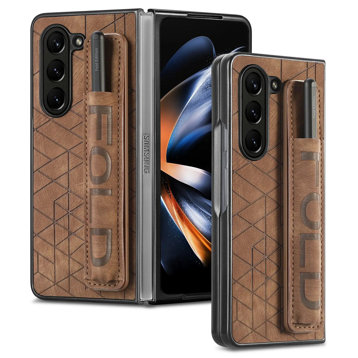 For Samsung Galaxy Z Fold 5 Fashion Case with Wristband Ring Design & Pen Holder Lightweight Slim and Fit Anti-fall Cover Avontic