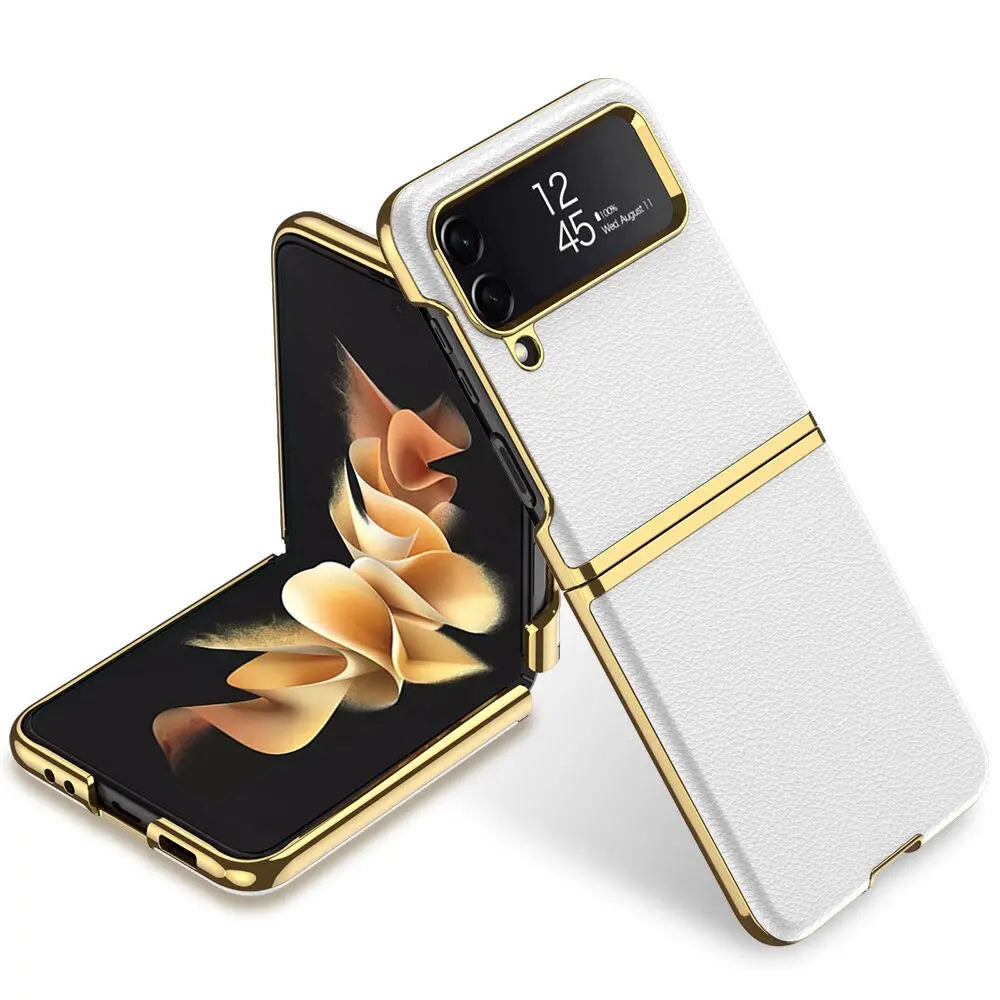 Vintage Leather Gold Trim Case For Samsung Galaxy Z Flip 4 - Pinnacle Luxuries