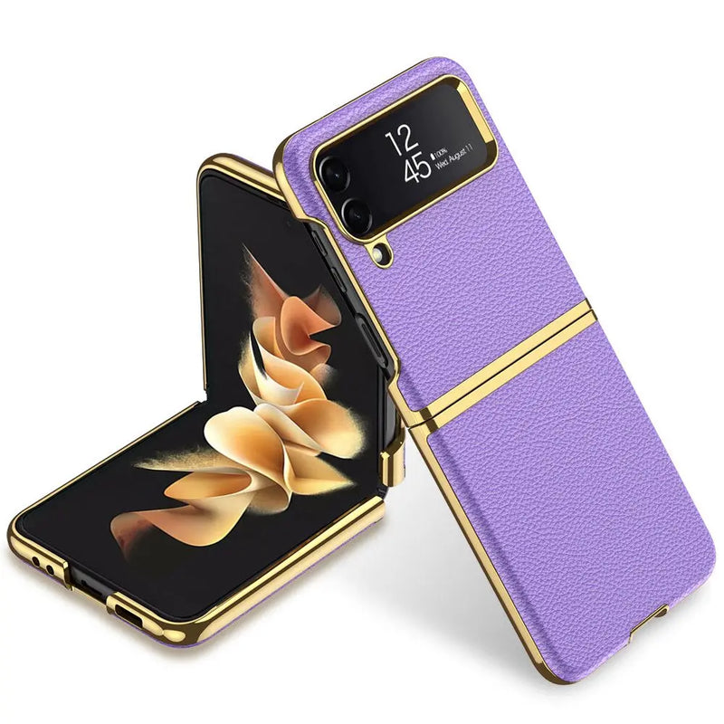 Vintage Leather Gold Trim Case For Samsung Galaxy Z Flip 4 - Avontic