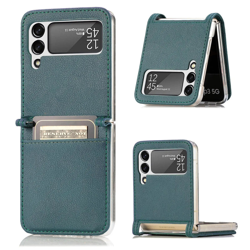 Premium Leather Card Holder Case For Samsung Galaxy Z Flip Phone - Avontic