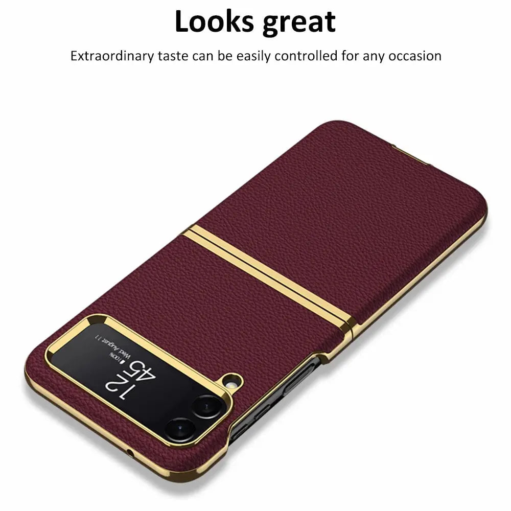 Vintage Leather Gold Trim Case For Samsung Galaxy Z Flip 4 - Pinnacle Luxuries