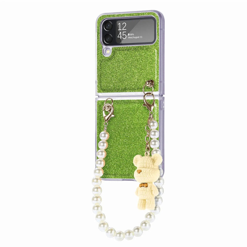 Pearl Chain Bear Case For Samsung Galaxy Z Flip 4 - Avontic