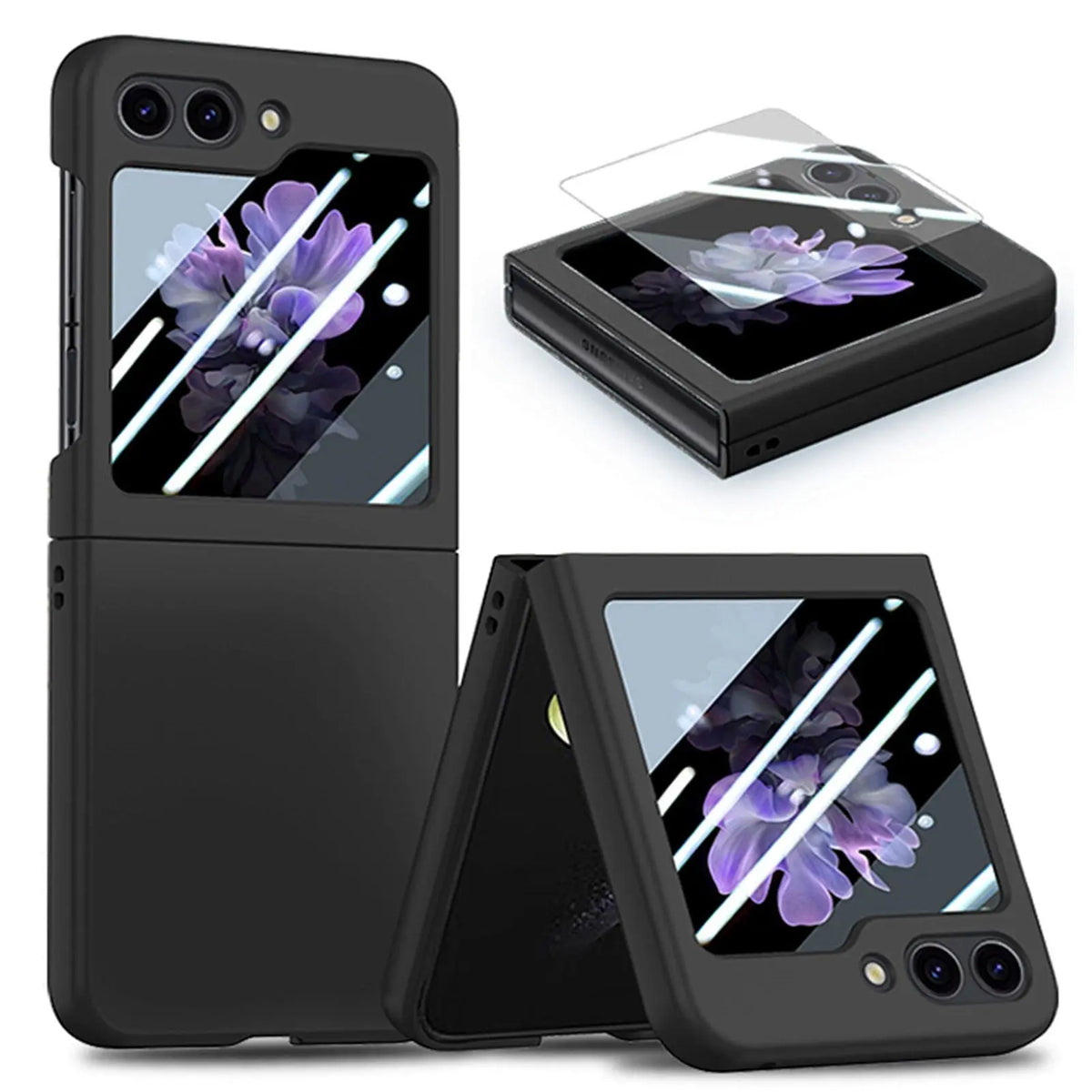For Samsung Galaxy Z Flip 5 Light Luxury Ultra-thin Case with Tempered Film Simple Design Stylish and Elegant Shockproof Cover Avontic