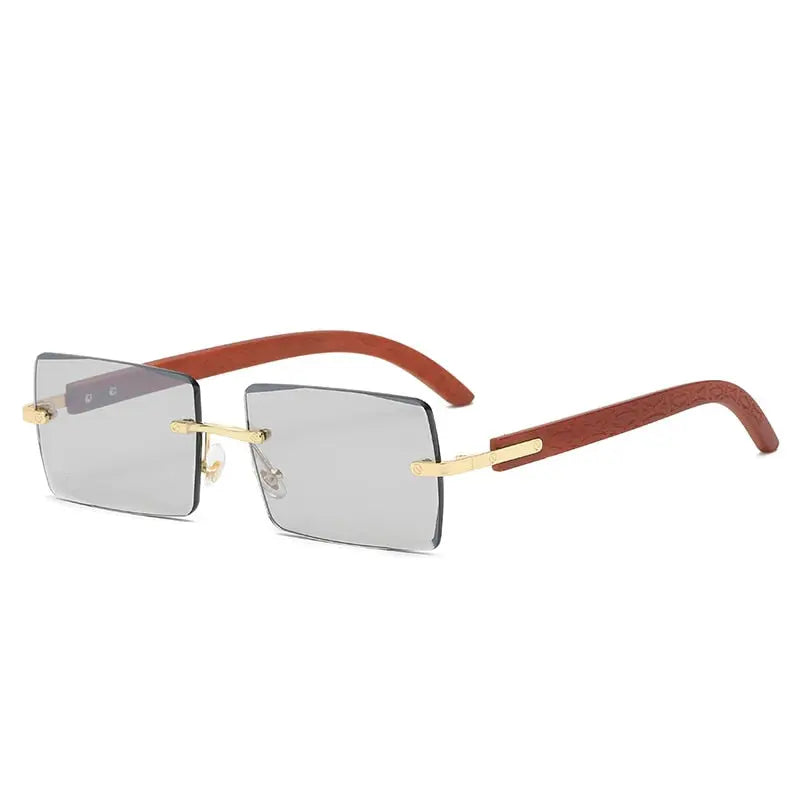 Pinnacle Rectangle Frame Rimless Wood Printed Gradient Sunglasses - Pinnacle Luxuries