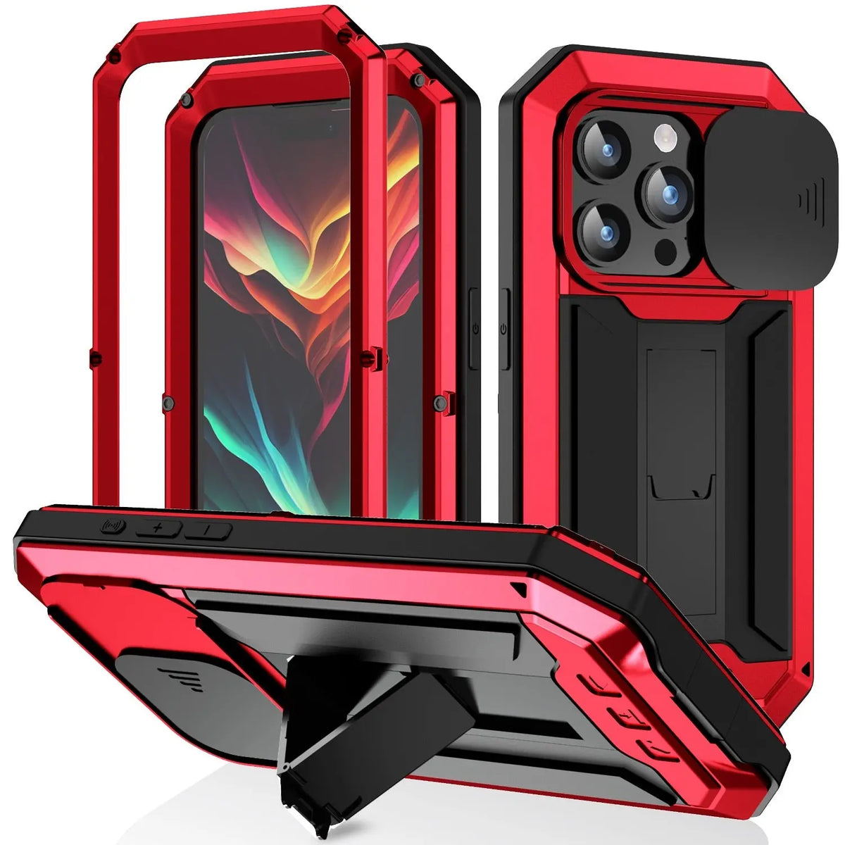 for iPhone 15 Pro Max iPhone 15 Plus Pro Military Grade Full-Body Rugged Built-in Kickstand Slide Camera Protective Cover Shell Avontic