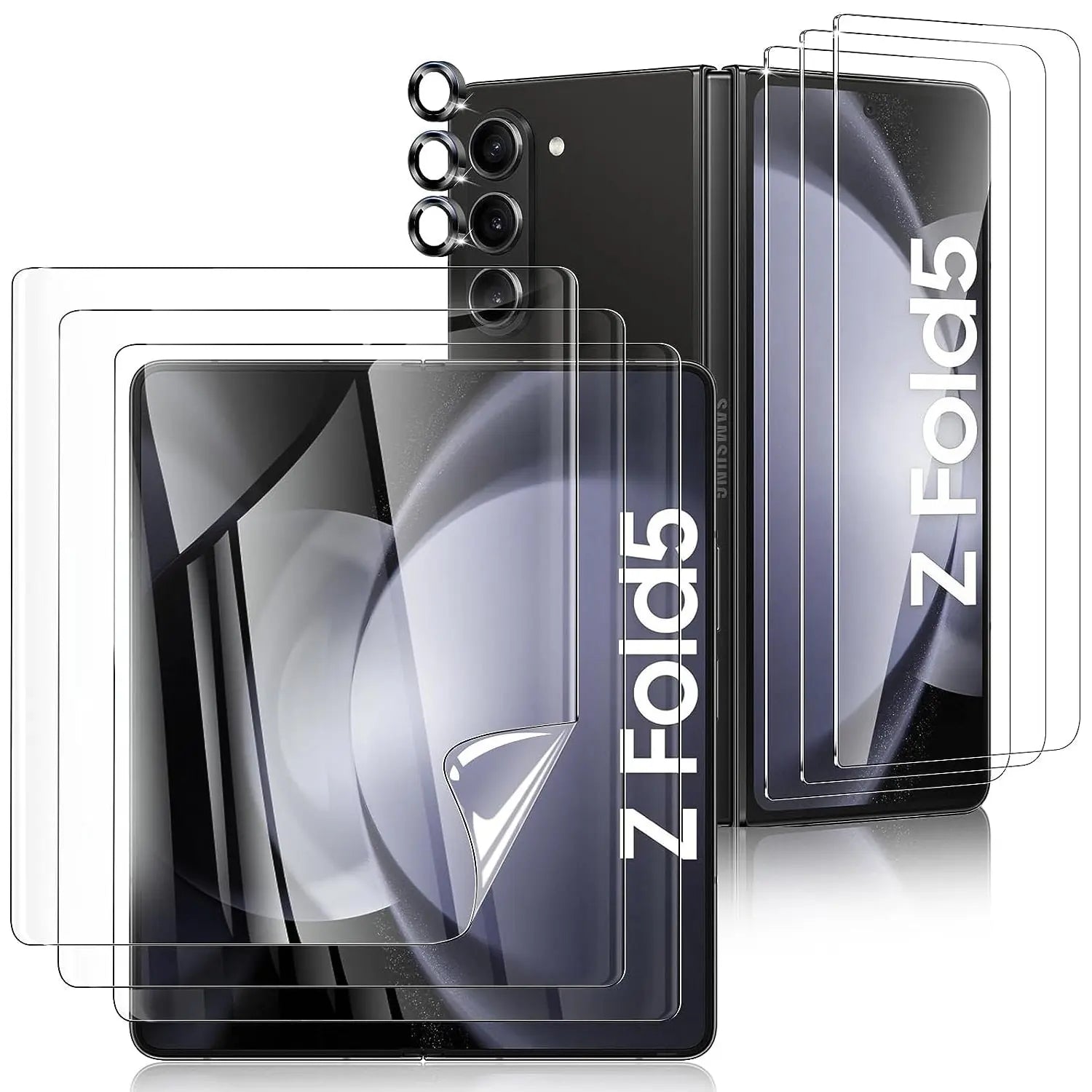 CrystalClear 3-Pack Hydro Gel TPU Screen Protectors with Camera Lens Protectors for Samsung Galaxy Fold 5 and Flip 5 Phones Avontic