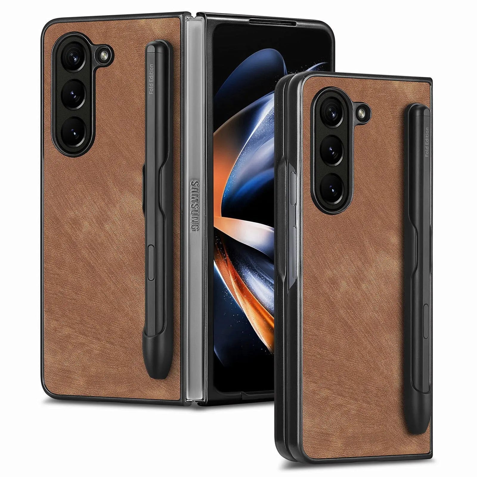 Retro Case for Samsung Galaxy Z Fold 5 Fashion with Pen Holder Elegant Touch Slim Thin Anti-Drop Protection Phone Cover Avontic