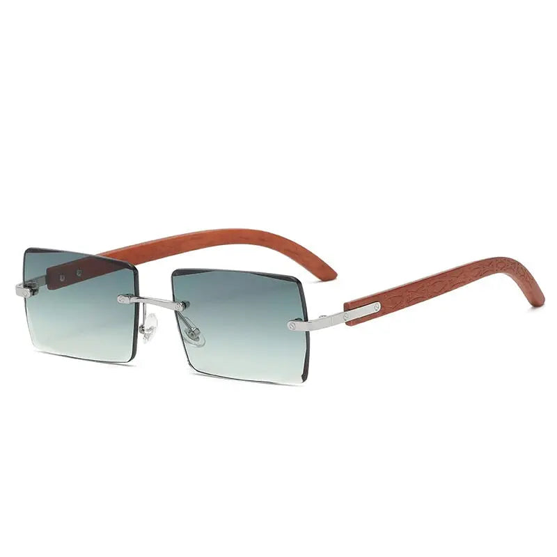 Pinnacle Rectangle Frame Rimless Wood Printed Gradient Sunglasses - Pinnacle Luxuries