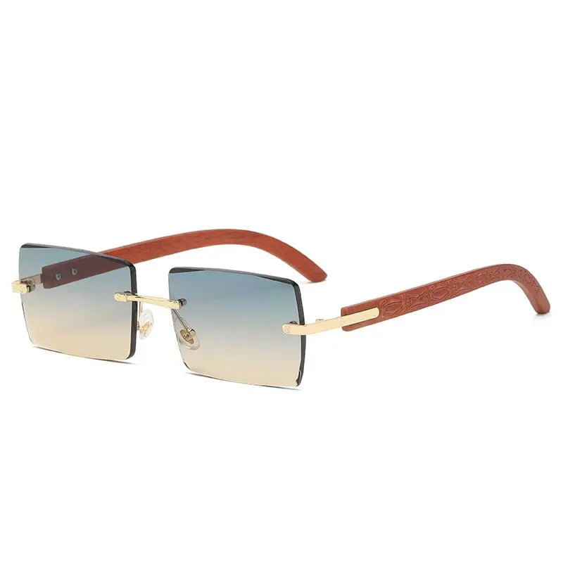 Pinnacle Rectangle Frame Rimless Wood Printed Gradient Sunglasses - Pinnacle Luxuries