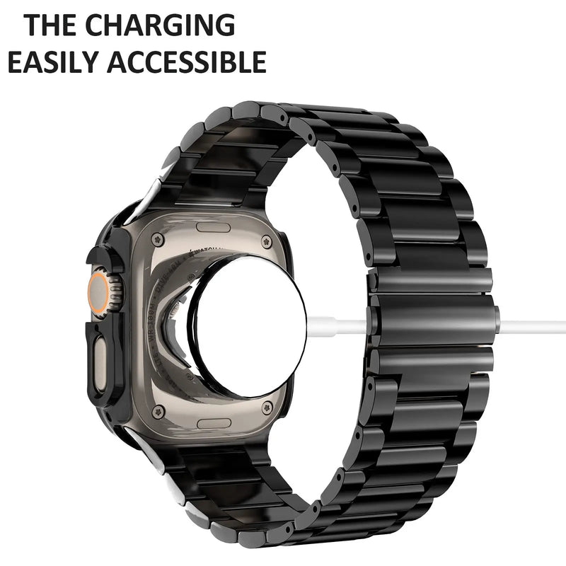 Case+Strap For Apple Watch Band 49mm PC cover Rugged bumper+Stainless Steel watchband correa blacelet belt iwatch band Ultra 49 - Avontic