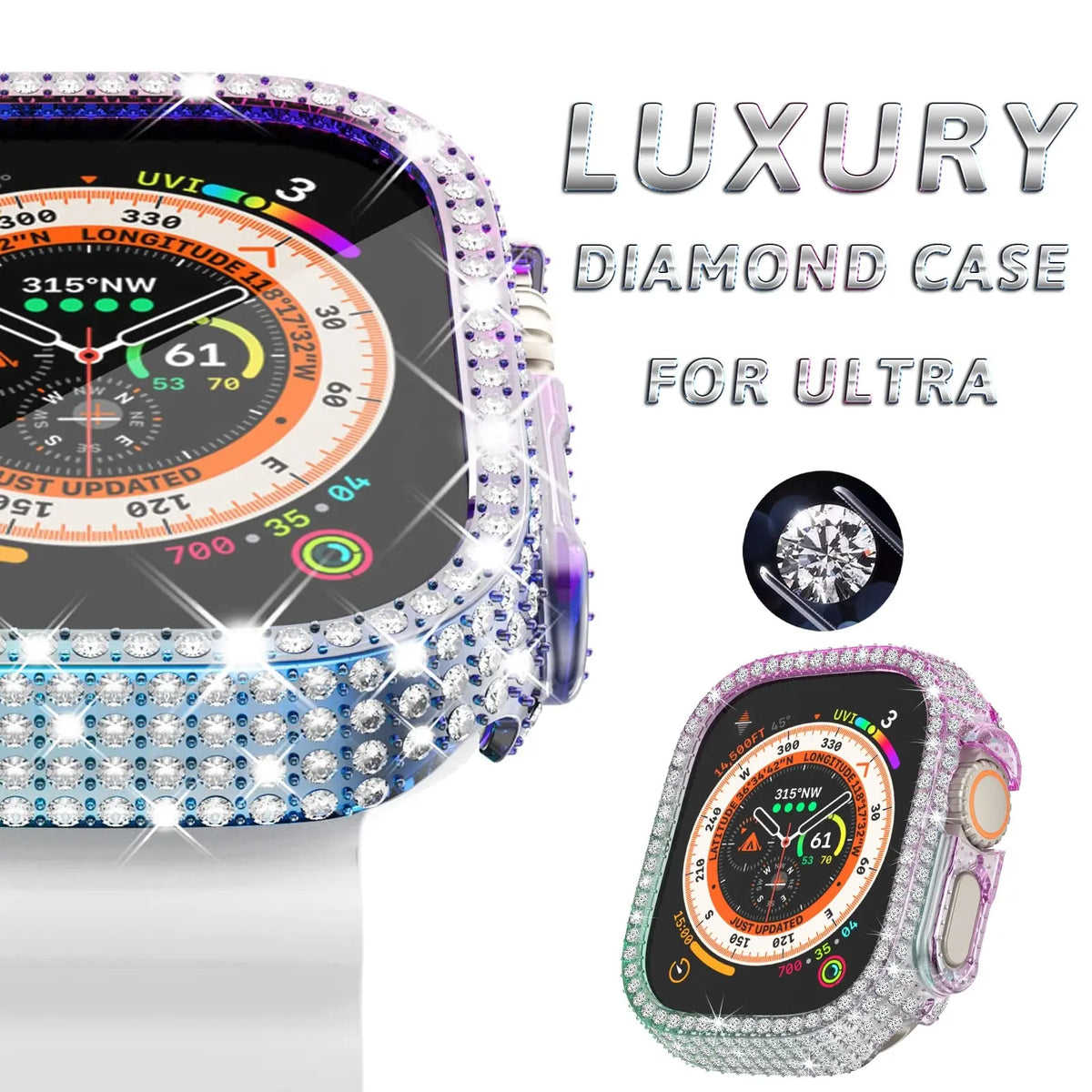 Luxury Diamond Case for Apple Watch Ultra 8 49mm Bumper Protector IWatch 49Mm Series 8 PC Hard Cover DIY Replacement Accessories Avontic