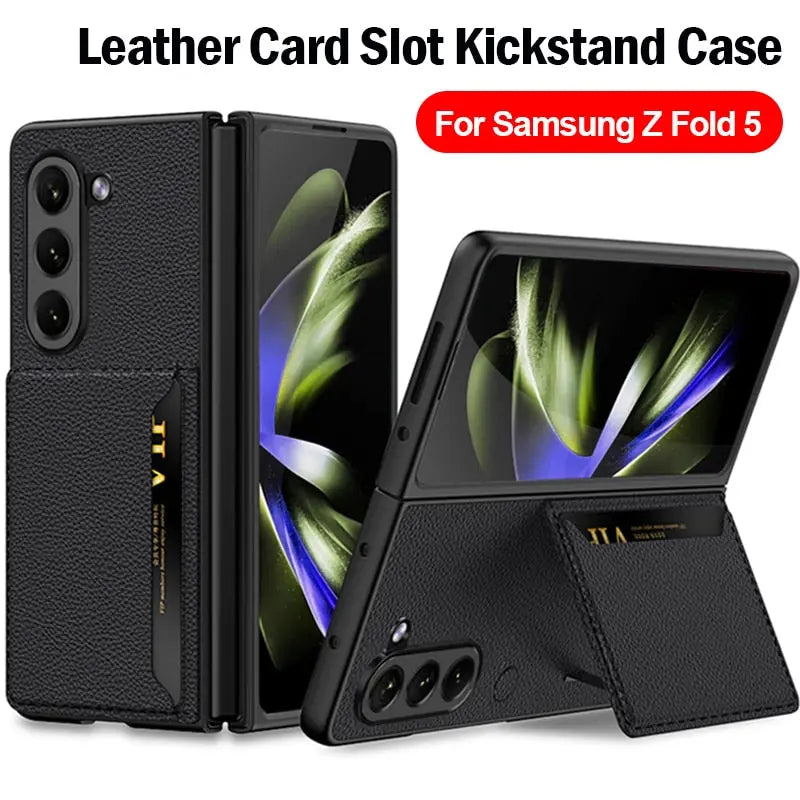 Luxury Leather Card Slot Capa for Samsung Galaxy Z Fold 5 5G Case Card Pocket Bracket Stand Funda for Samsung Z Fold 5 Cover Avontic
