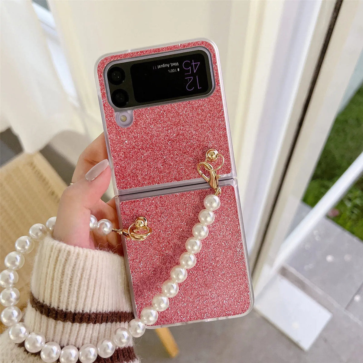 Sparkling Pearl Chain Case For Samsung Galaxy Z Flip 4 - Avontic