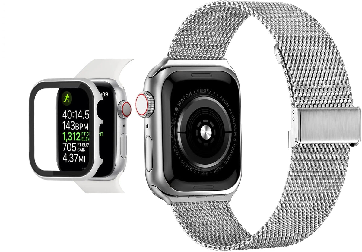 Spartan Stainless Steel Apple Watch Case Fortified Tempered Glass Screen Protector - Avontic