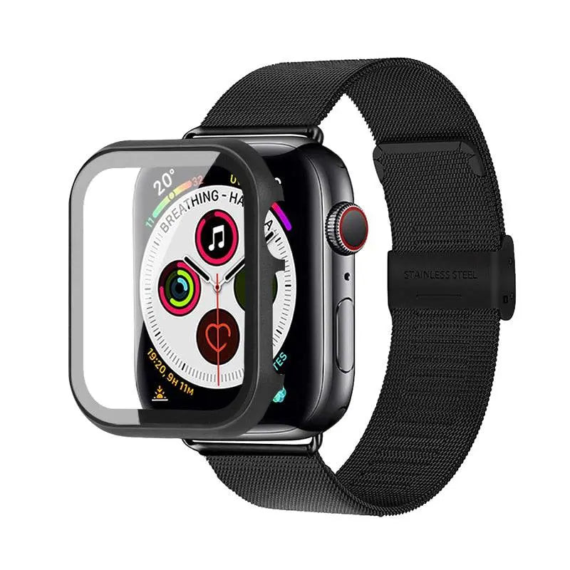 Apple Watch Stainless Steel Mesh Band With Stainless Steel Tempered Glass Screen Protection - Avontic
