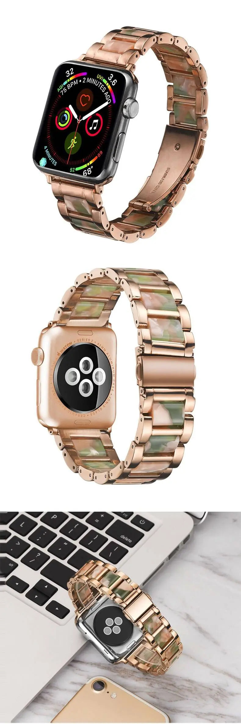 Custom Luxury Stainless Steel Resin Apple Watch Band - Pinnacle Luxuries