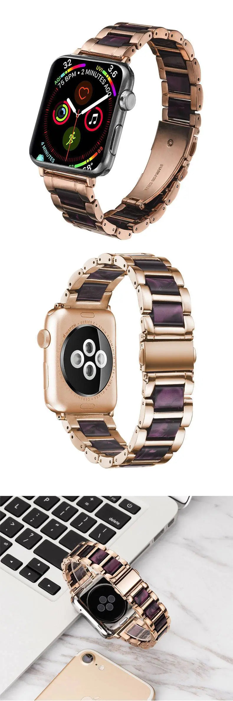 Custom Luxury Stainless Steel Resin Apple Watch Band - Pinnacle Luxuries