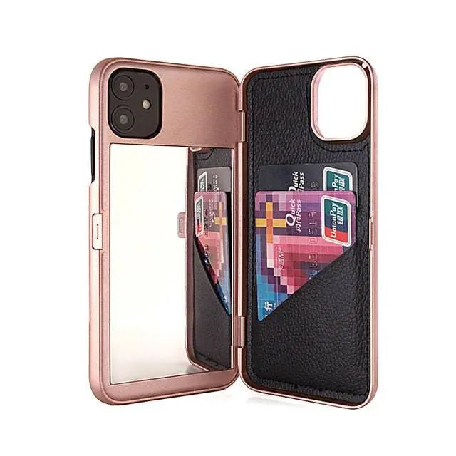 Apple iPhone 7/8/9/X/11/12 /12 Mini/ Pro/Pro Premium Custom Wallet Mirror Case - Pinnacle Luxuries