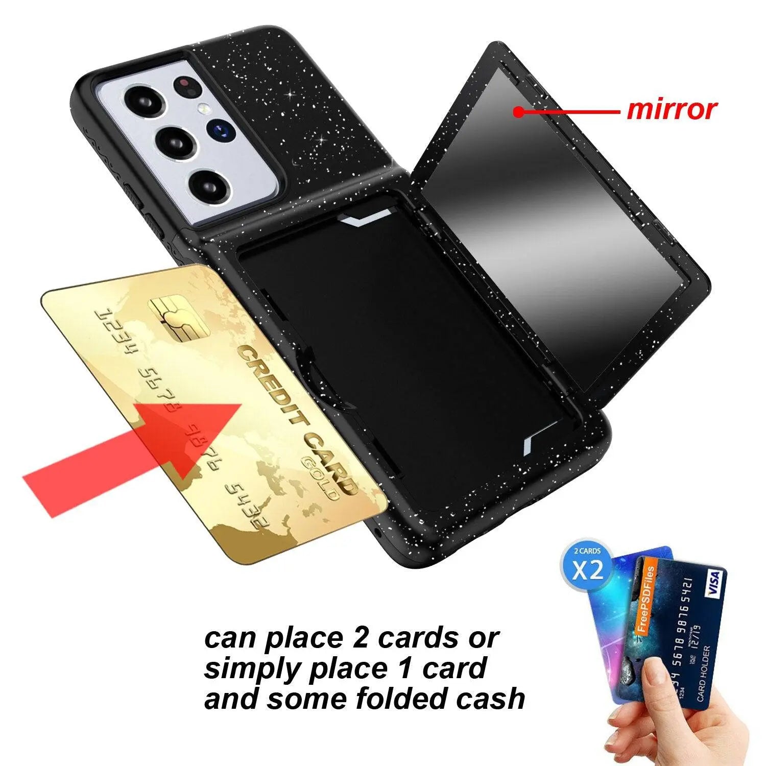 Pristine Bling Credit Card Mirror Case For Samsung Galaxy S21 / S21 Plus / S21 Ultra - Pinnacle Luxuries