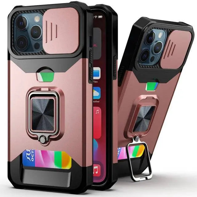 Kickstand Card Holder Camera Protection Case For iPhone 13 / 13 Pro / 13 Pro Max / 13 Mini - Pinnacle Luxuries