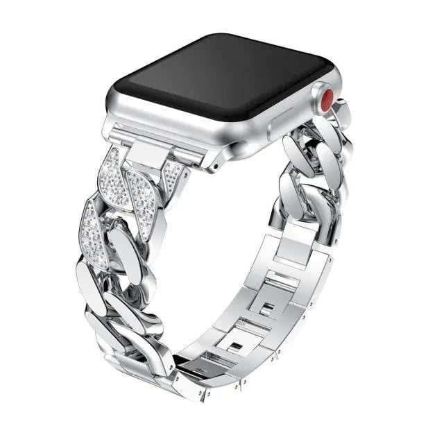 Custom Steel Link Diamond Band For Apple Watch Series 7 - Avontic