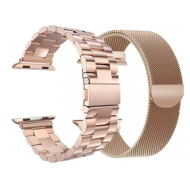 Premium Stainless Steel Mesh And Steel Link Bands 2 Pack For Apple Watch Series 7 - Avontic