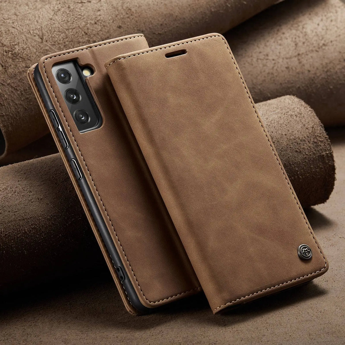 Custom Stitched Leather Wallet Case For Samsung Galaxy S22 Plus Ultra - Avontic